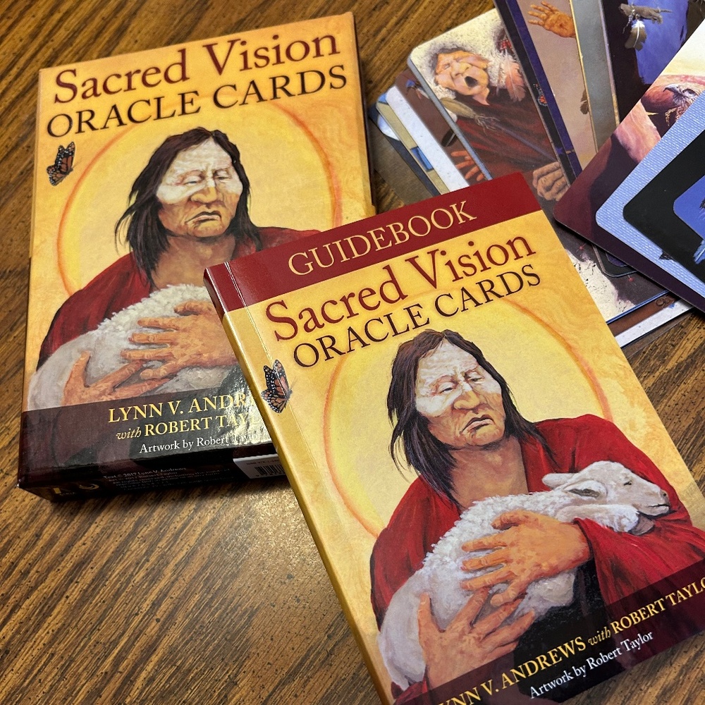 Sacred Vision Oracle Cards and quide book by Lynn V Andrew"s with Robert Taylor.